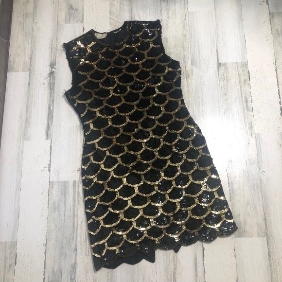 Vintage Laurence Kazar Sequin Sheath Dress Black Mermaid - Picture 1 of 15